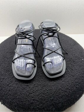 Seychelles Black Leather Lace-Up Gladiator Sandals | 7.5